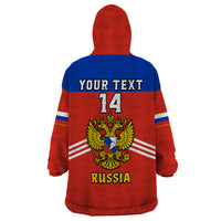 (Custom Text And Number) Russia Hockey 2023 Red Sporty Style Wearable Blanket Hoodie - Wonder Print Shop