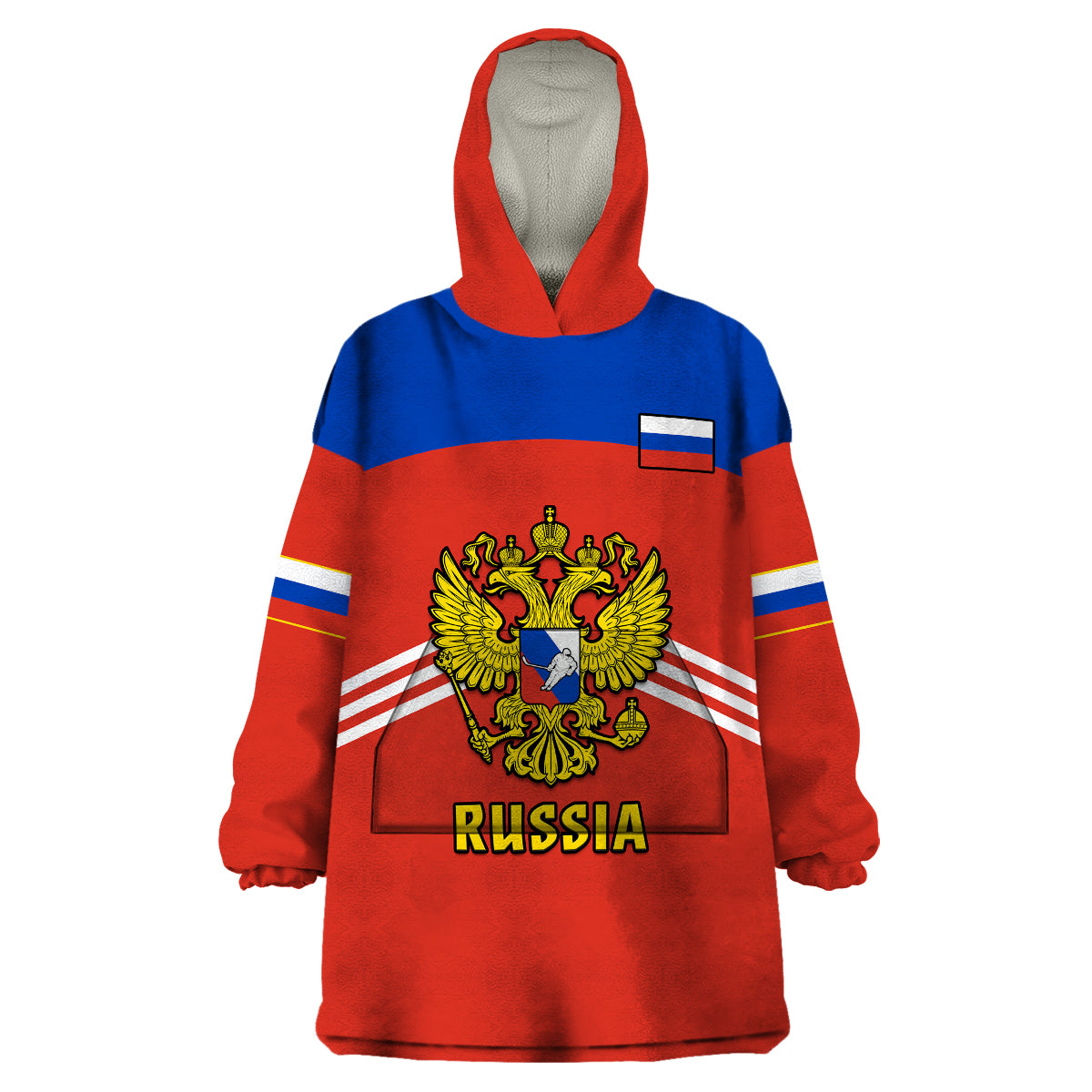 (Custom Text And Number) Russia Hockey 2023 Red Sporty Style Wearable Blanket Hoodie - Wonder Print Shop