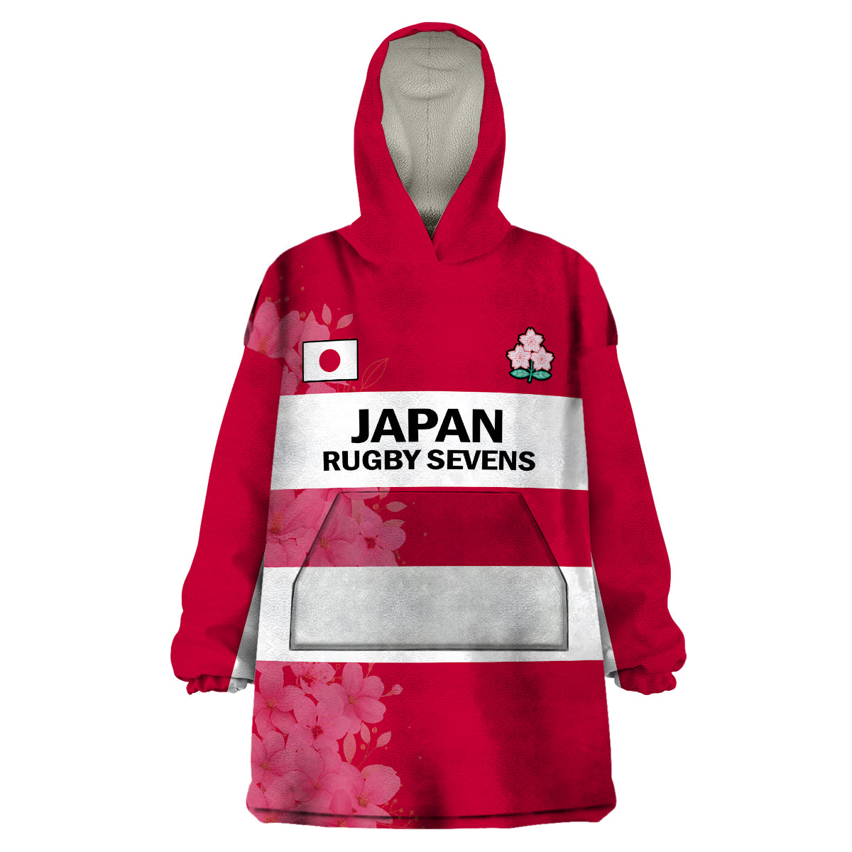 (Custom Text And Number) Japan Rugby 7s Japanese Cherry Blossom Wearable Blanket Hoodie - Wonder Print Shop