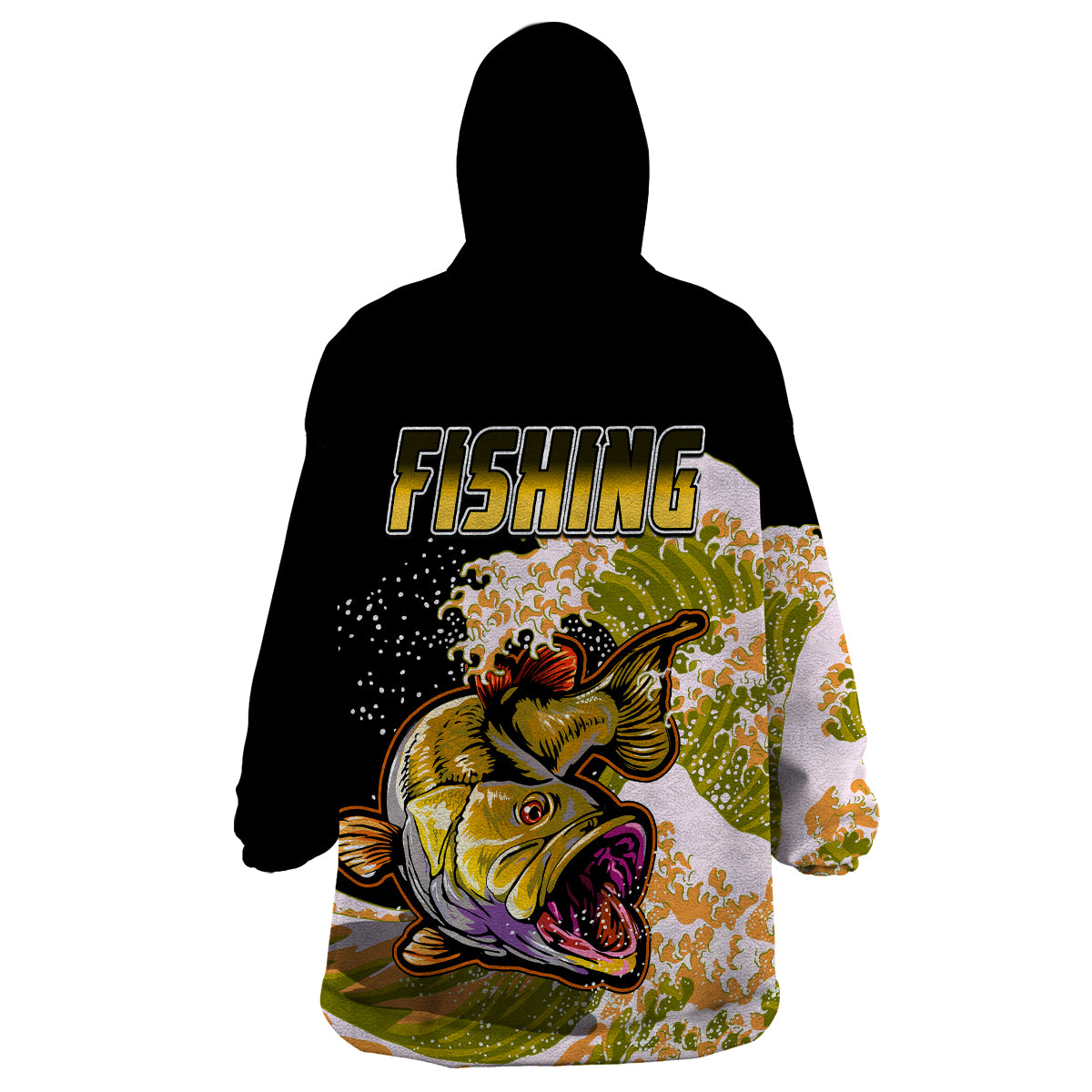 Largemouth Bass Fishing Yellow Wearable Blanket Hoodie - Wonder Print Shop