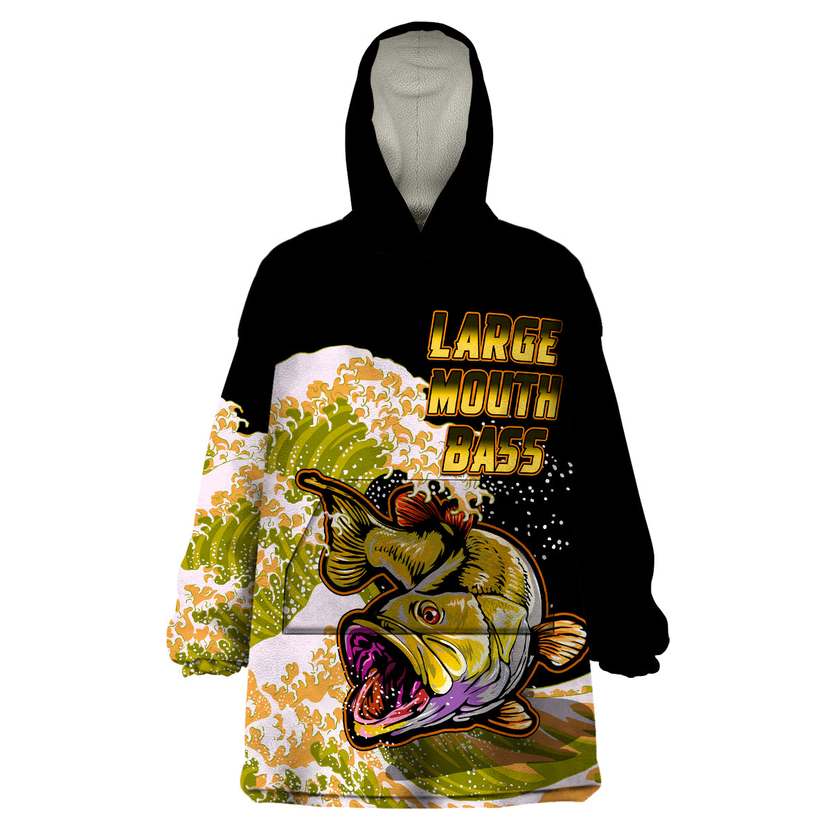 Largemouth Bass Fishing Yellow Wearable Blanket Hoodie - Wonder Print Shop