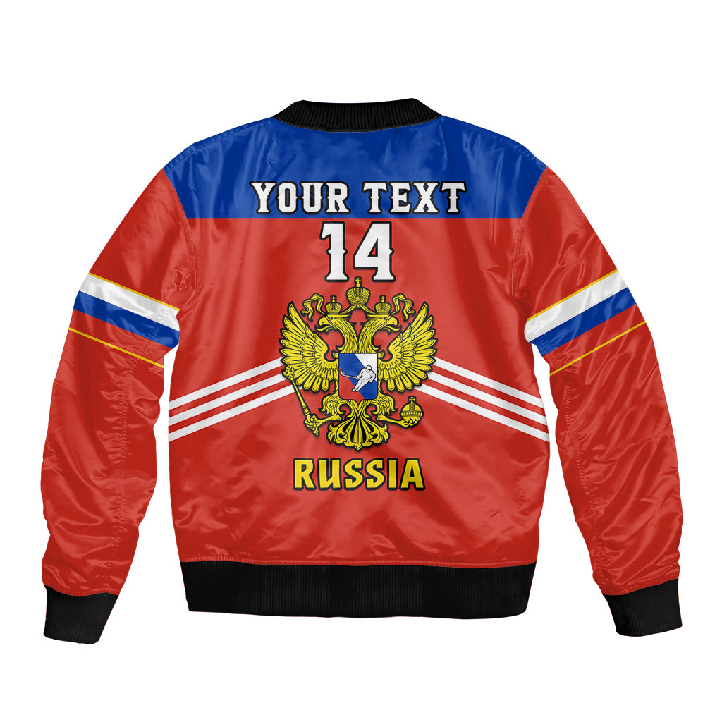 (Custom Text And Number) Russia Hockey 2023 Red Sporty Style Sleeve Zip Bomber Jacket - Wonder Print Shop