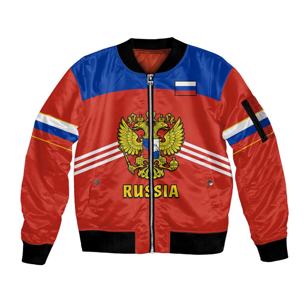 (Custom Text And Number) Russia Hockey 2023 Red Sporty Style Sleeve Zip Bomber Jacket - Wonder Print Shop
