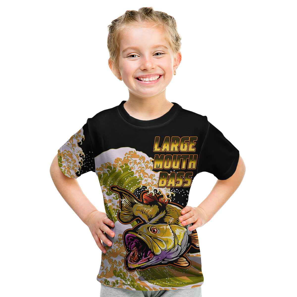Largemouth Bass Fishing Yellow Kid T Shirt - Wonder Print Shop
