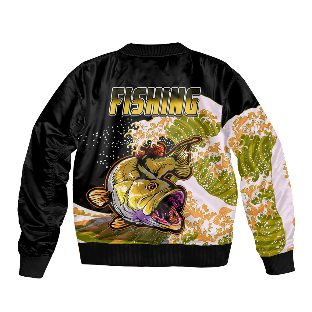 Largemouth Bass Fishing Yellow Sleeve Zip Bomber Jacket - Wonder Print Shop
