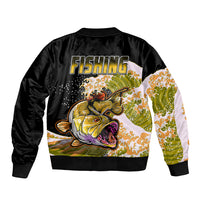 Largemouth Bass Fishing Yellow Sleeve Zip Bomber Jacket - Wonder Print Shop