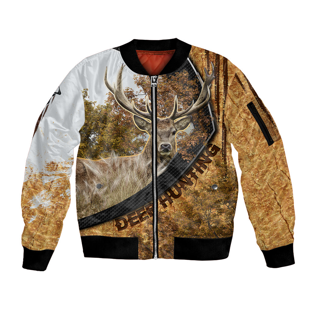 Deer Hunting Autumn Forest Abstract Pattern Sleeve Zip Bomber Jacket - Wonder Print Shop