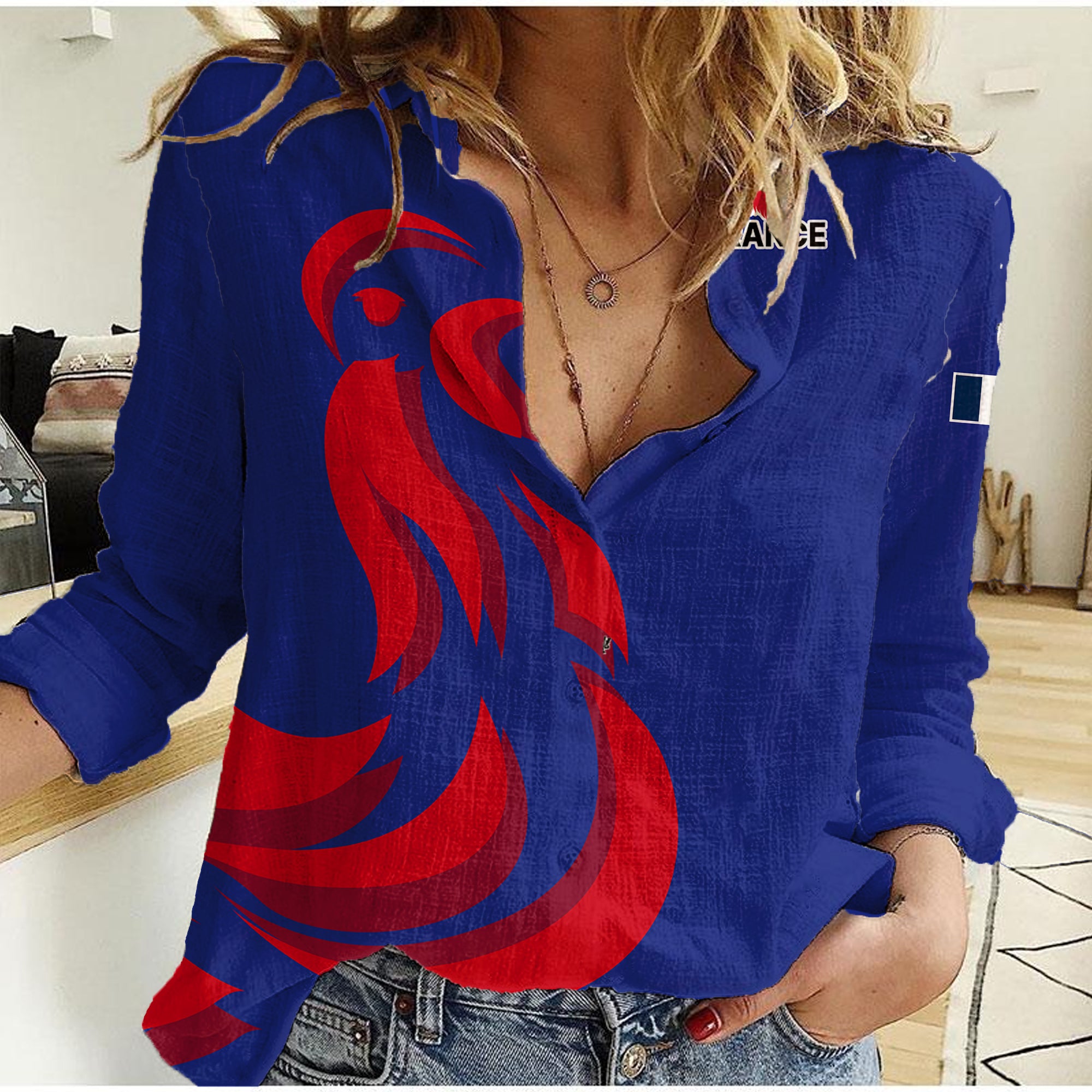 (Custom Personalised) France Rugby 7s 2023 Les Bleus Roosters Women Casual Shirt - Wonder Print Shop