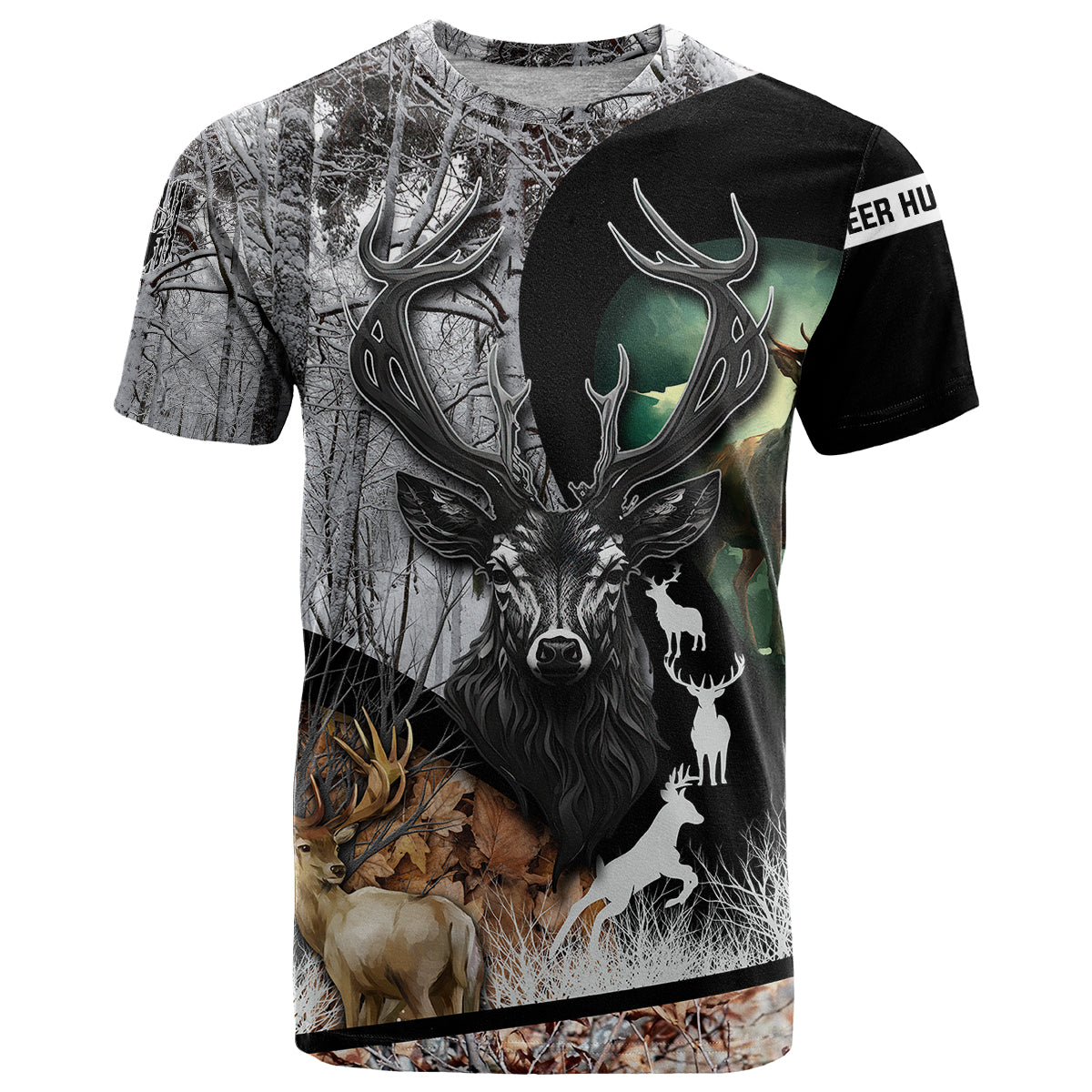 Deer Hunting A Mystical Deer With Large Antler Within A Forest Winter Forest Pattern T Shirt - Wonder Print Shop