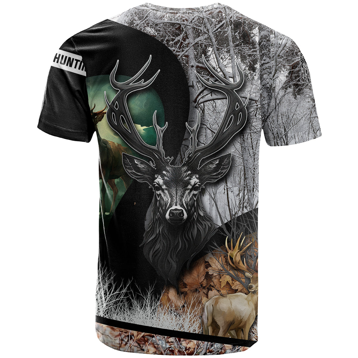 Deer Hunting A Mystical Deer With Large Antler Within A Forest Winter Forest Pattern T Shirt - Wonder Print Shop