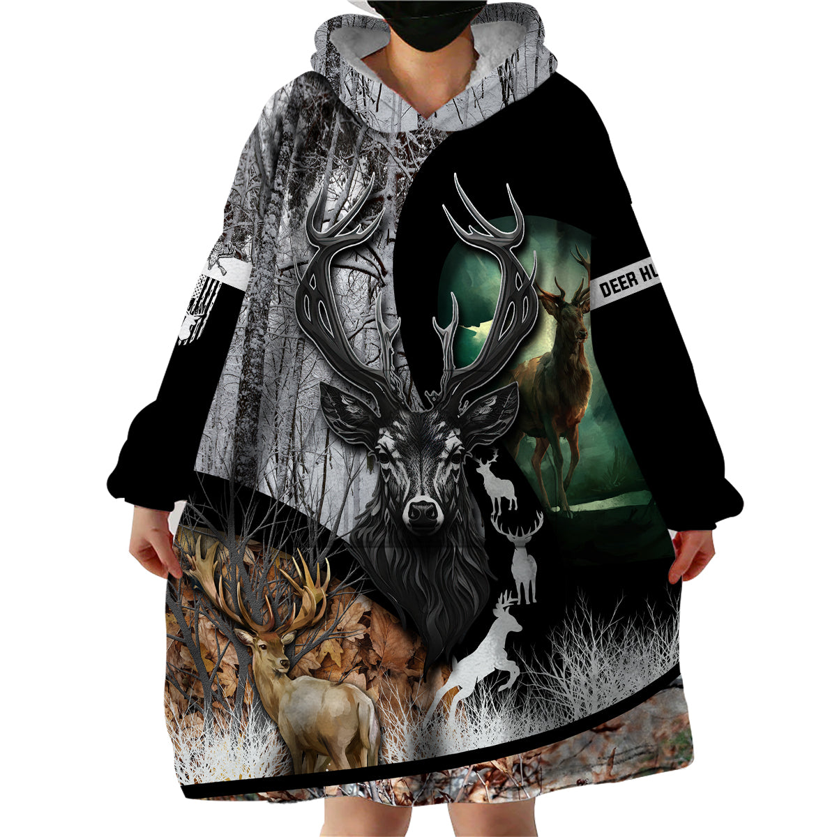 Deer Hunting - A Mystical Deer With Large Antler Within A Forest Winter Forest Pattern Wearable Blanket Hoodie - Wonder Print Shop