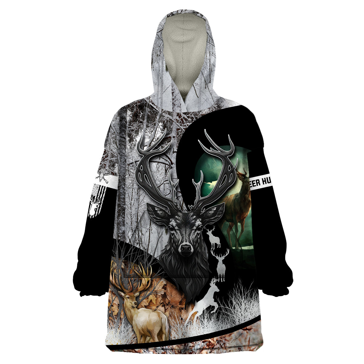 Deer Hunting - A Mystical Deer With Large Antler Within A Forest Winter Forest Pattern Wearable Blanket Hoodie - Wonder Print Shop