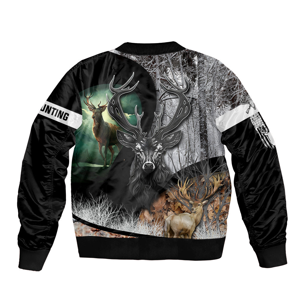 Deer Hunting - A Mystical Deer With Large Antler Within A Forest Winter Forest Pattern Sleeve Zip Bomber Jacket - Wonder Print Shop