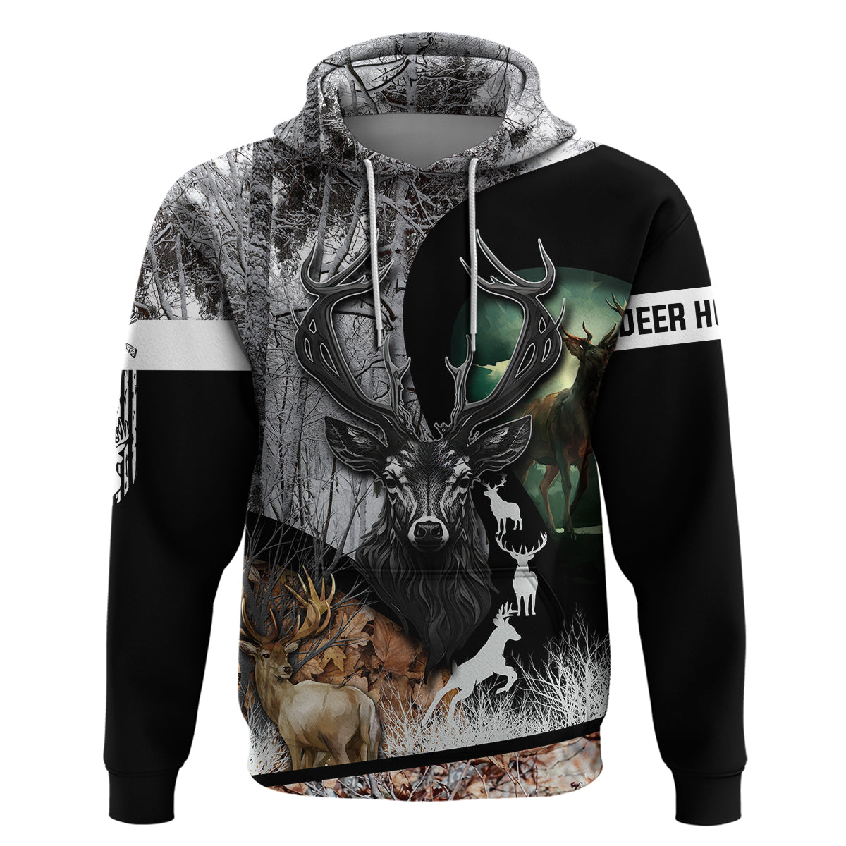 Deer Hunting A Mystical Deer With Large Antler Within A Forest Winter Forest Pattern Hoodie - Wonder Print Shop