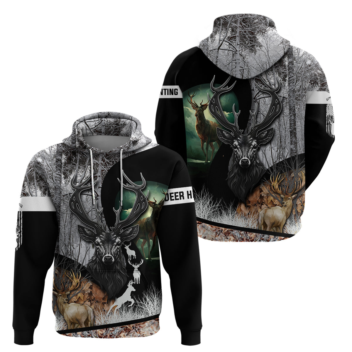 Deer Hunting A Mystical Deer With Large Antler Within A Forest Winter Forest Pattern Hoodie - Wonder Print Shop