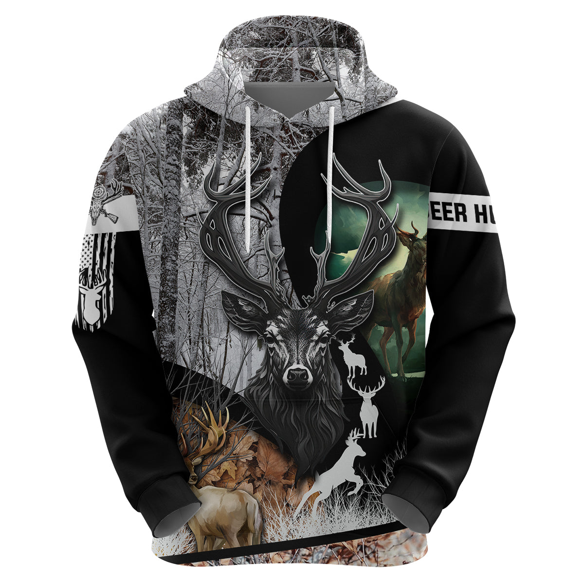 Deer Hunting A Mystical Deer With Large Antler Within A Forest Winter Forest Pattern Hoodie - Wonder Print Shop