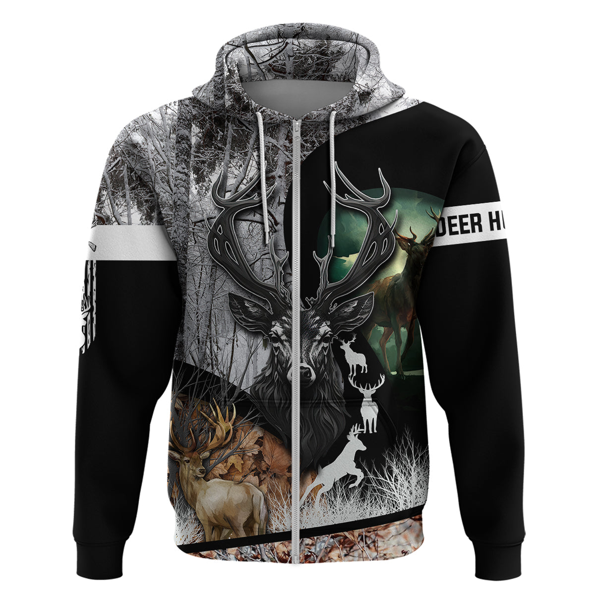 Deer Hunting A Mystical Deer With Large Antler Within A Forest Winter Forest Pattern Hoodie - Wonder Print Shop