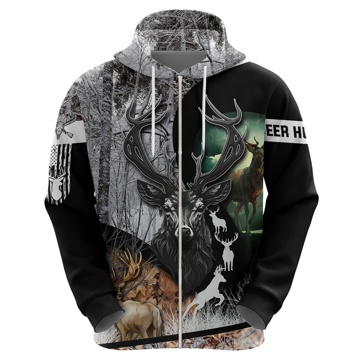 Deer Hunting A Mystical Deer With Large Antler Within A Forest Winter Forest Pattern Hoodie - Wonder Print Shop