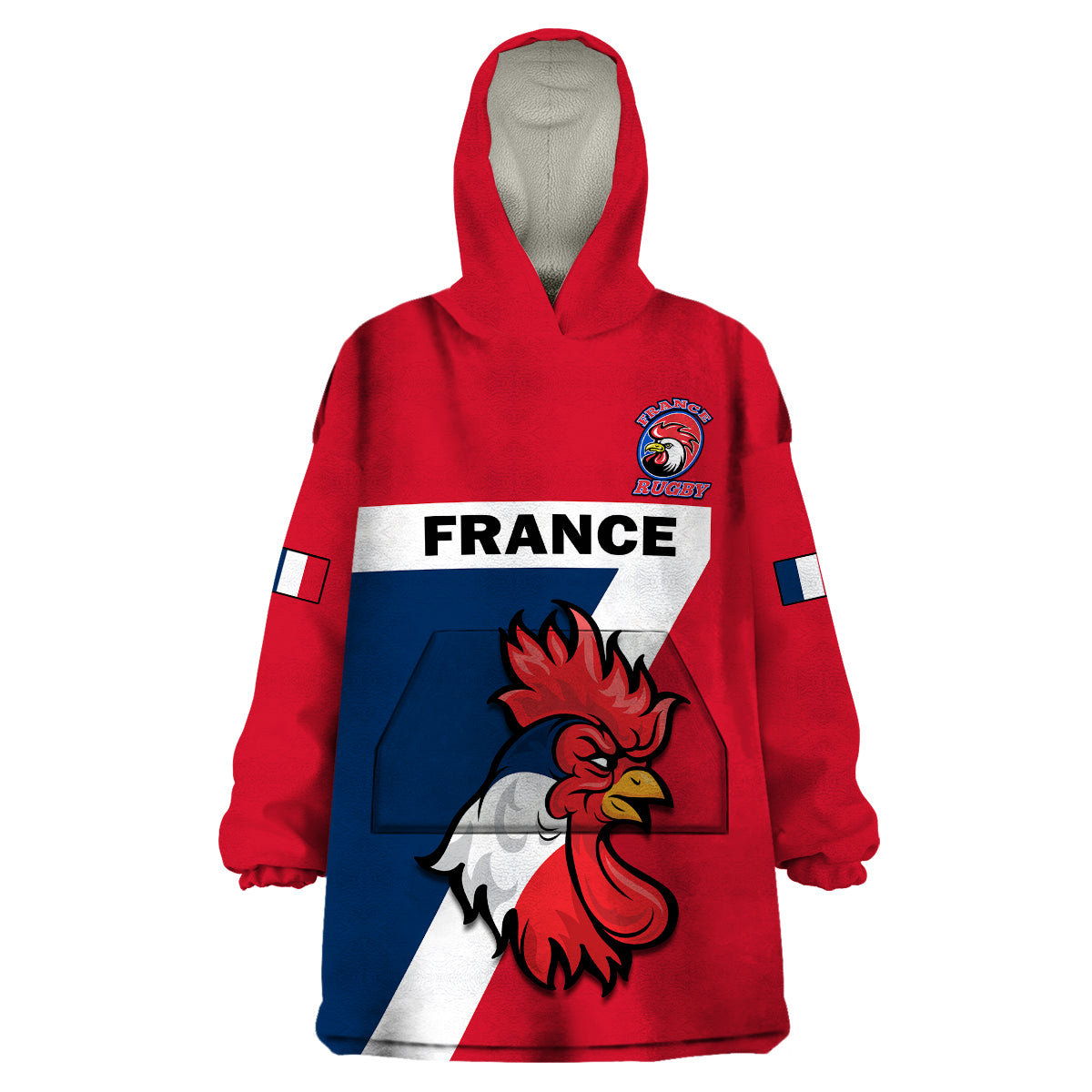 (Custom Text And Number) France Rugby 7s Sporty Style Wearable Blanket Hoodie - Wonder Print Shop