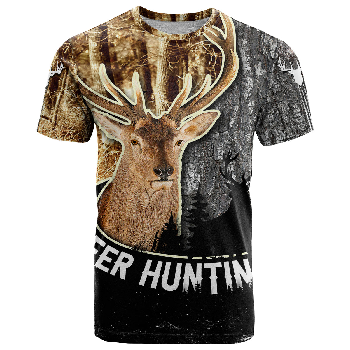 Deer Hunting Old Tree Bark Texture And Dry Broadleaf Forest Abstract Pattern T Shirt - Wonder Print Shop
