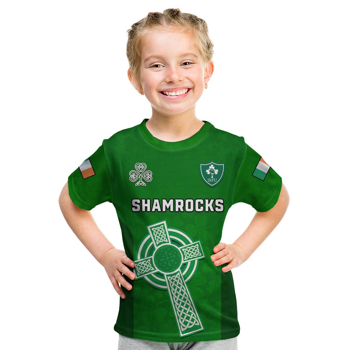 (Custom Text And Number) Ireland Rugby Go Shamrocks Kid T Shirt - Wonder Print Shop