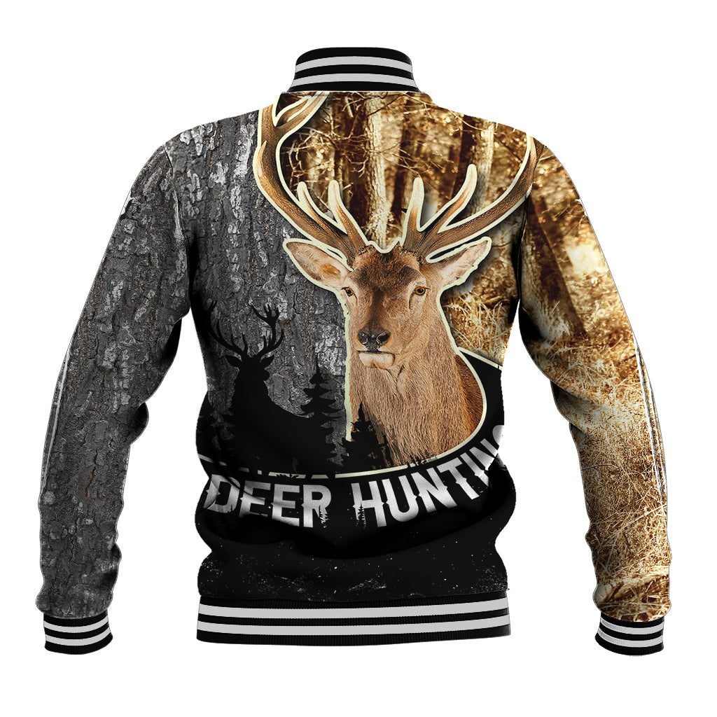Deer Hunting Old Tree Bark Texture And Dry Broadleaf Forest Abstract Pattern Baseball Jacket - Wonder Print Shop
