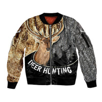 Deer Hunting Old Tree Bark Texture And Dry Broadleaf Forest Abstract Pattern Sleeve Zip Bomber Jacket - Wonder Print Shop
