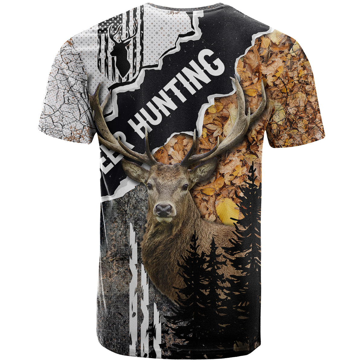 Deer Hunting Dry Broadleaf Forest Grunge Pattern T Shirt - Wonder Print Shop