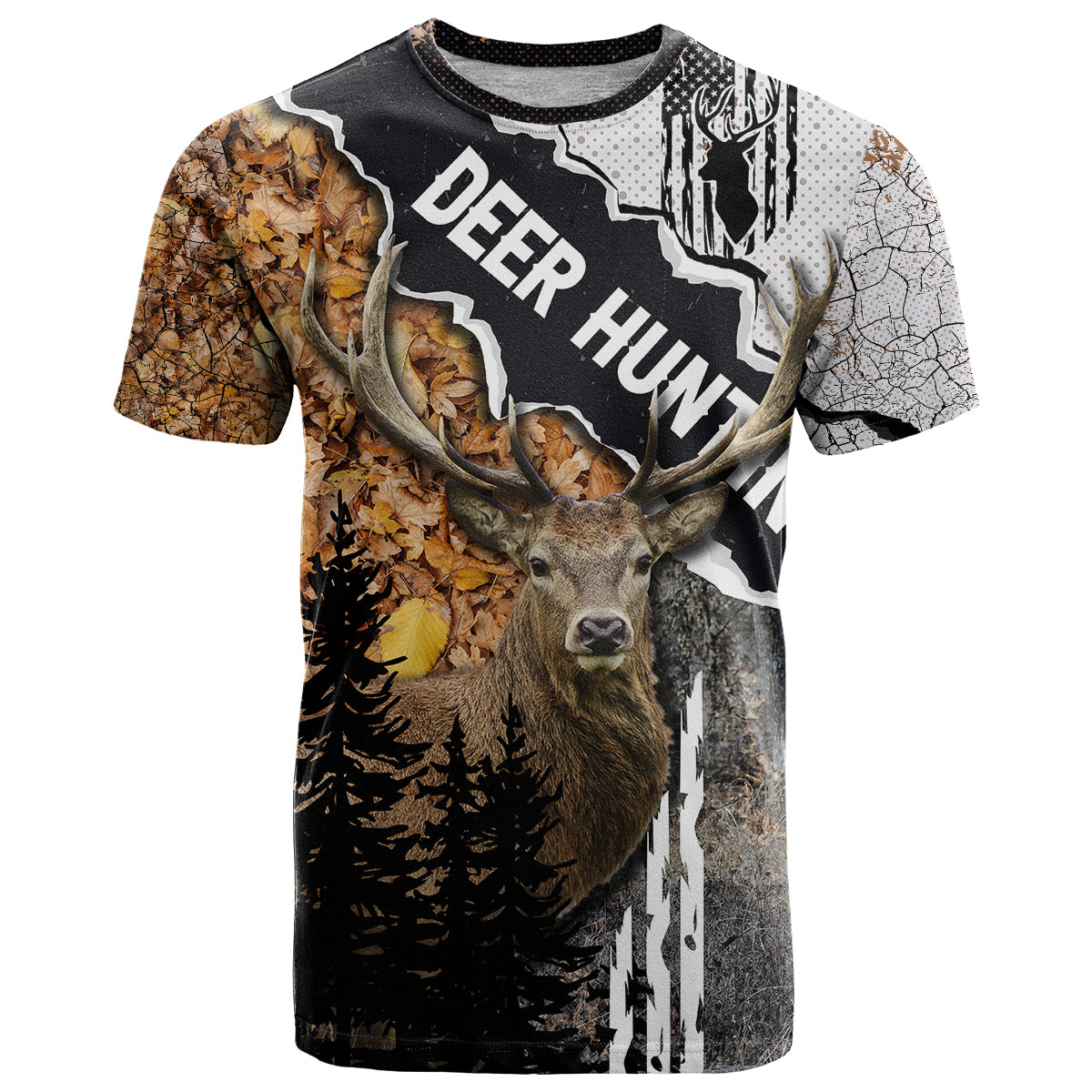 Deer Hunting Dry Broadleaf Forest Grunge Pattern T Shirt - Wonder Print Shop