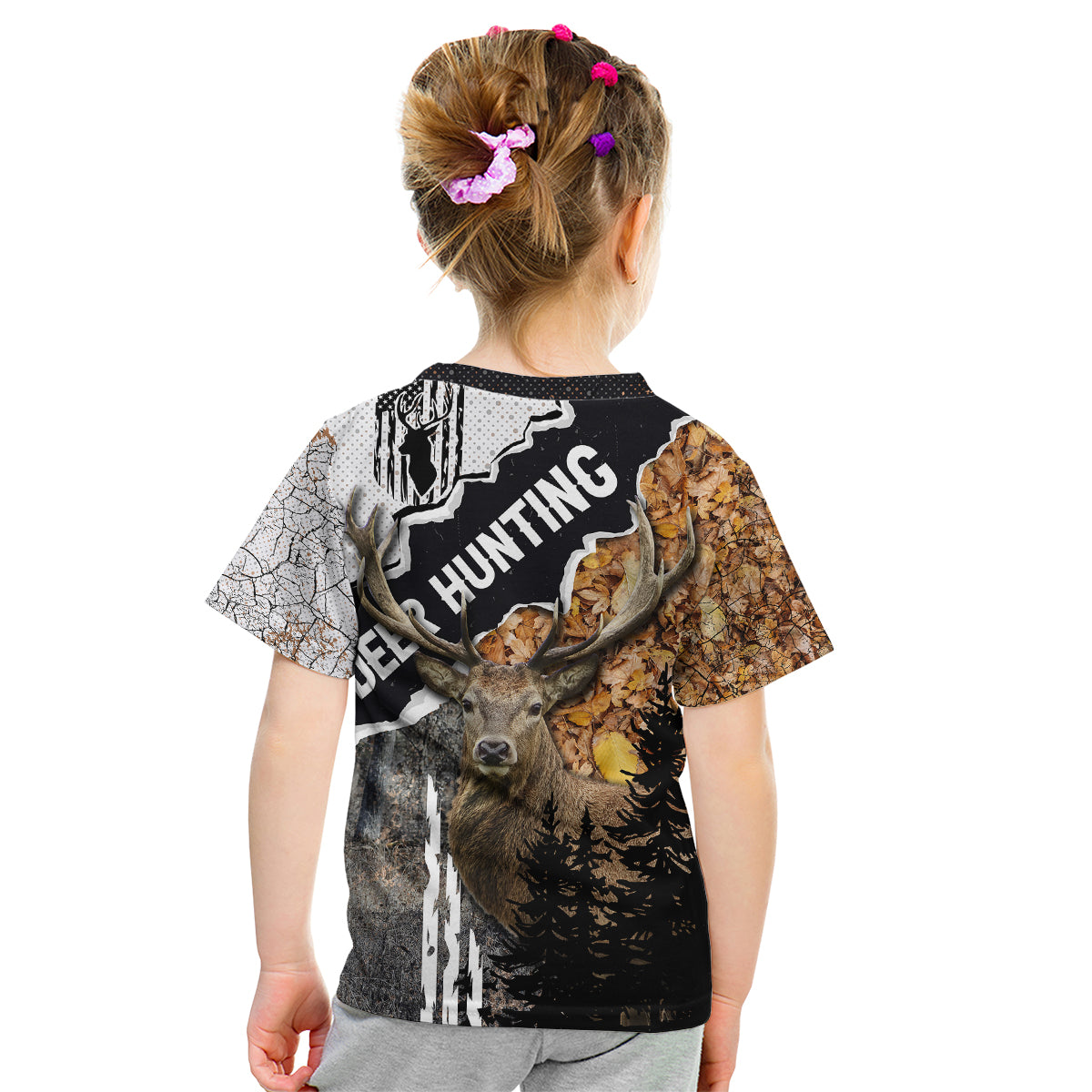 Deer Hunting Dry Broadleaf Forest Grunge Pattern Kid T Shirt - Wonder Print Shop