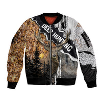Deer Hunting Dry Broadleaf Forest Grunge Pattern Sleeve Zip Bomber Jacket - Wonder Print Shop