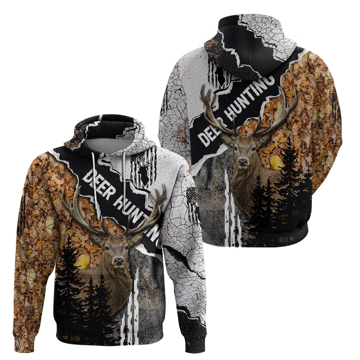 Deer Hunting Dry Broadleaf Forest Grunge Pattern Hoodie - Wonder Print Shop