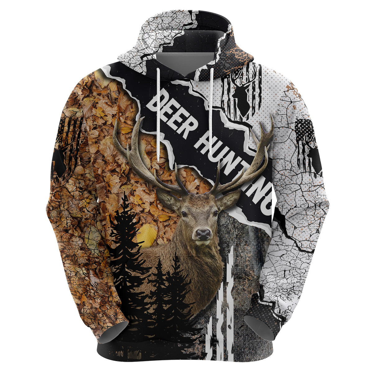 Deer Hunting Dry Broadleaf Forest Grunge Pattern Hoodie - Wonder Print Shop