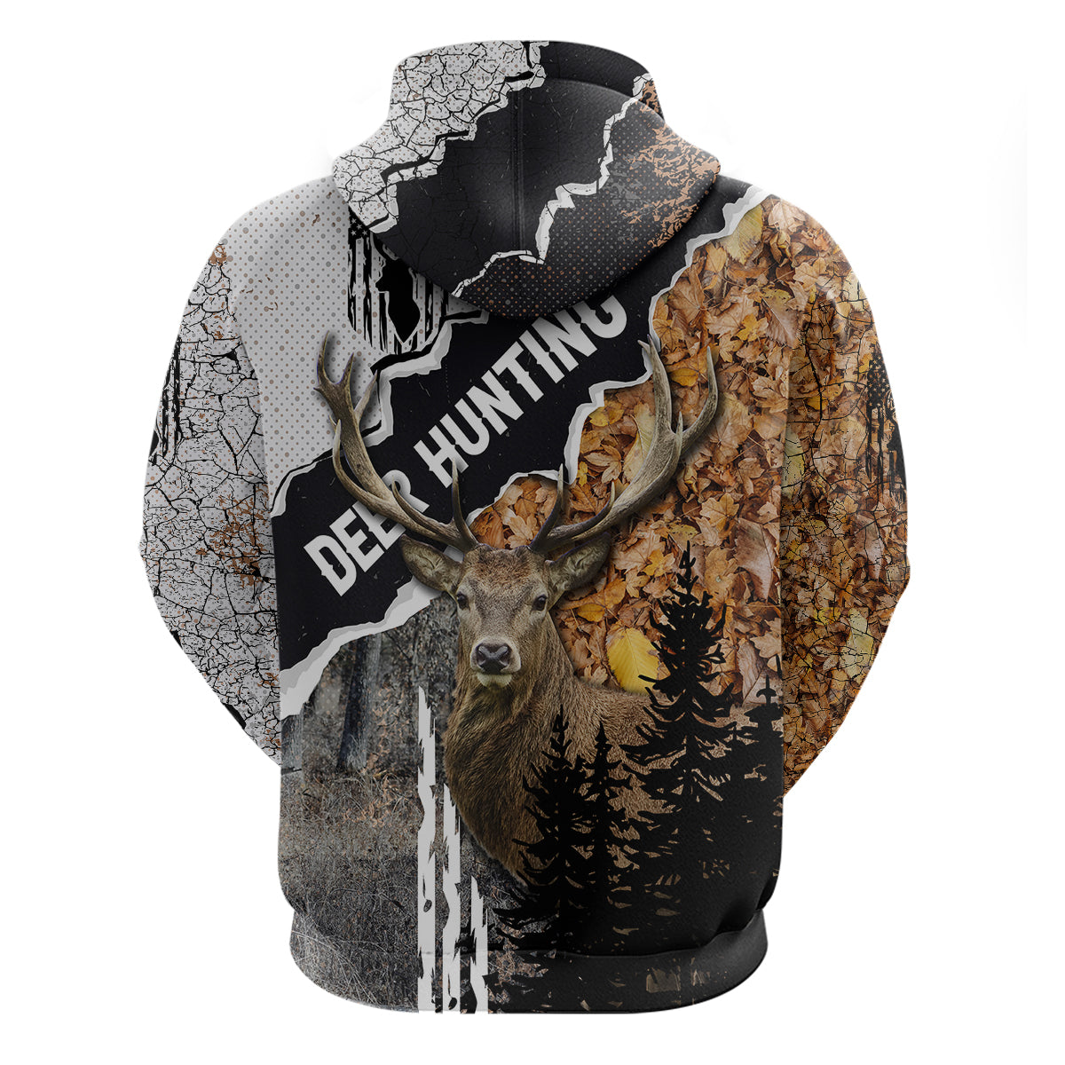 Deer Hunting Dry Broadleaf Forest Grunge Pattern Hoodie - Wonder Print Shop