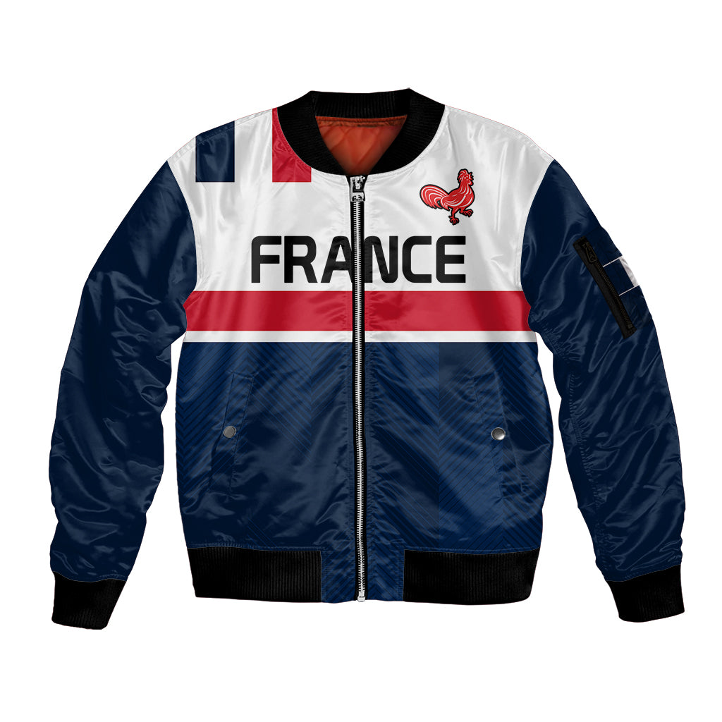 (Custom Personalised) France Rugby 7s Le XV de France Sleeve Zip Bomber Jacket - Wonder Print Shop