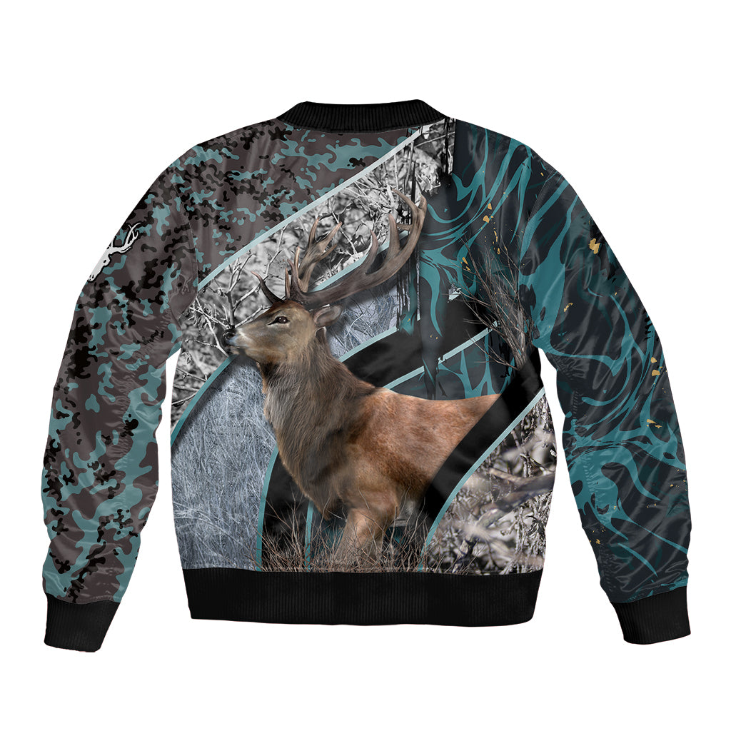Deer Hunting Abstract Pattern Sleeve Zip Bomber Jacket - Wonder Print Shop
