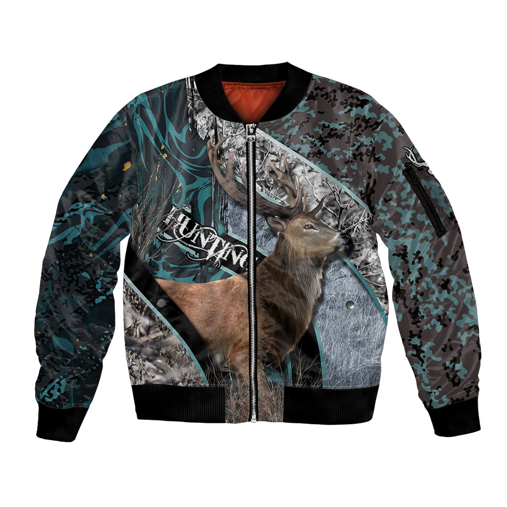 Deer Hunting Abstract Pattern Sleeve Zip Bomber Jacket - Wonder Print Shop