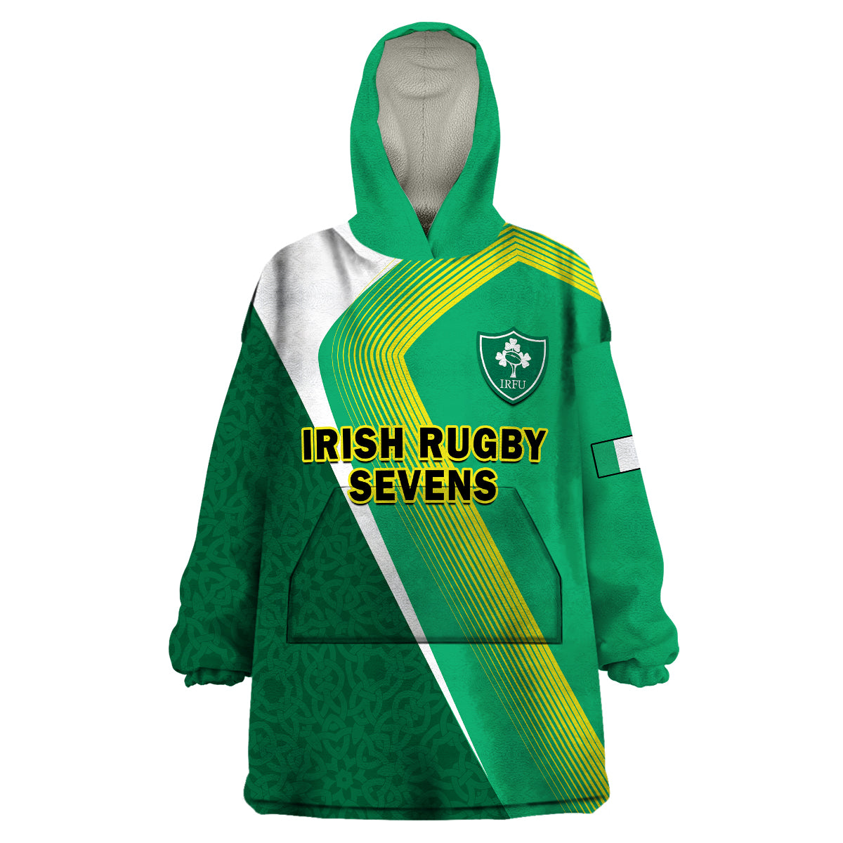 Ireland Rugby 7s Celtic Cross Shamrock Wearable Blanket Hoodie - Wonder Print Shop