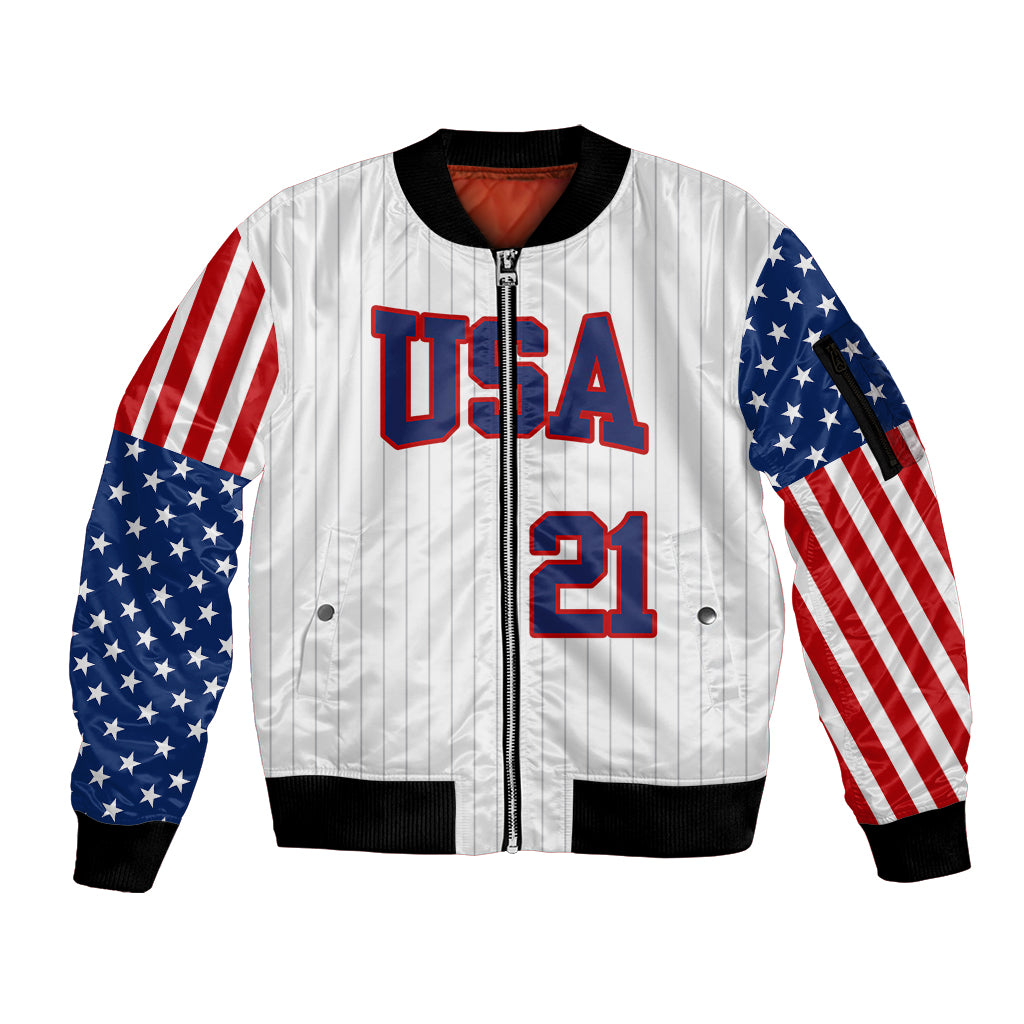 (Custom Personalised) United States 2023 Baseball Classic Uniform USA Flag Sleeve Zip Bomber Jacket - Wonder Print Shop