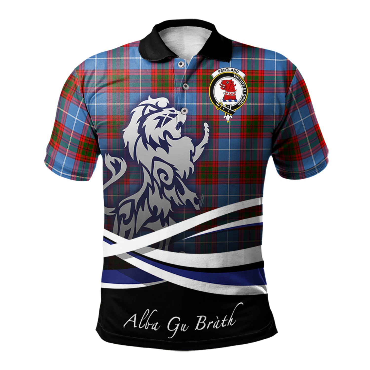 scottish-pentland-clan-crest-scotland-lion-tartan-polo-shirt