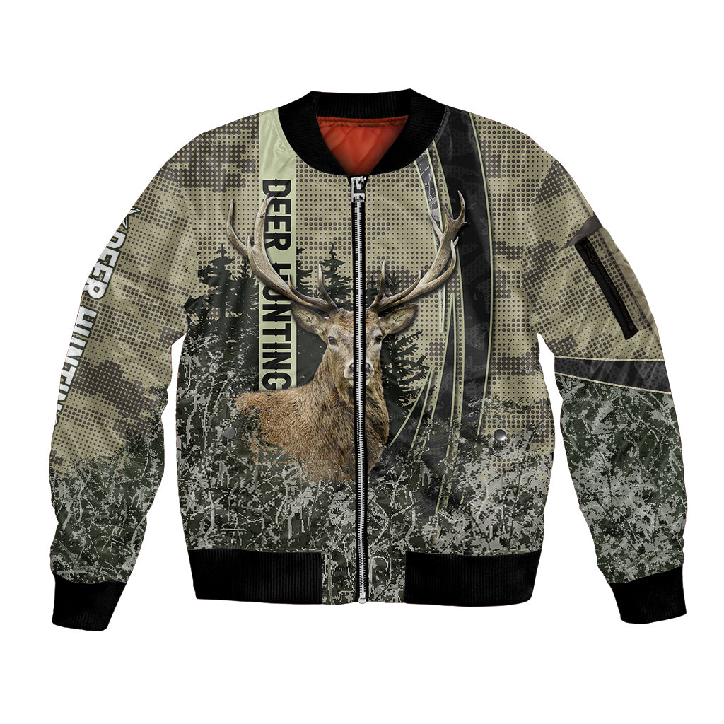 Deer Hunting Camouflaged Modern Abstract Sleeve Zip Bomber Jacket - Wonder Print Shop