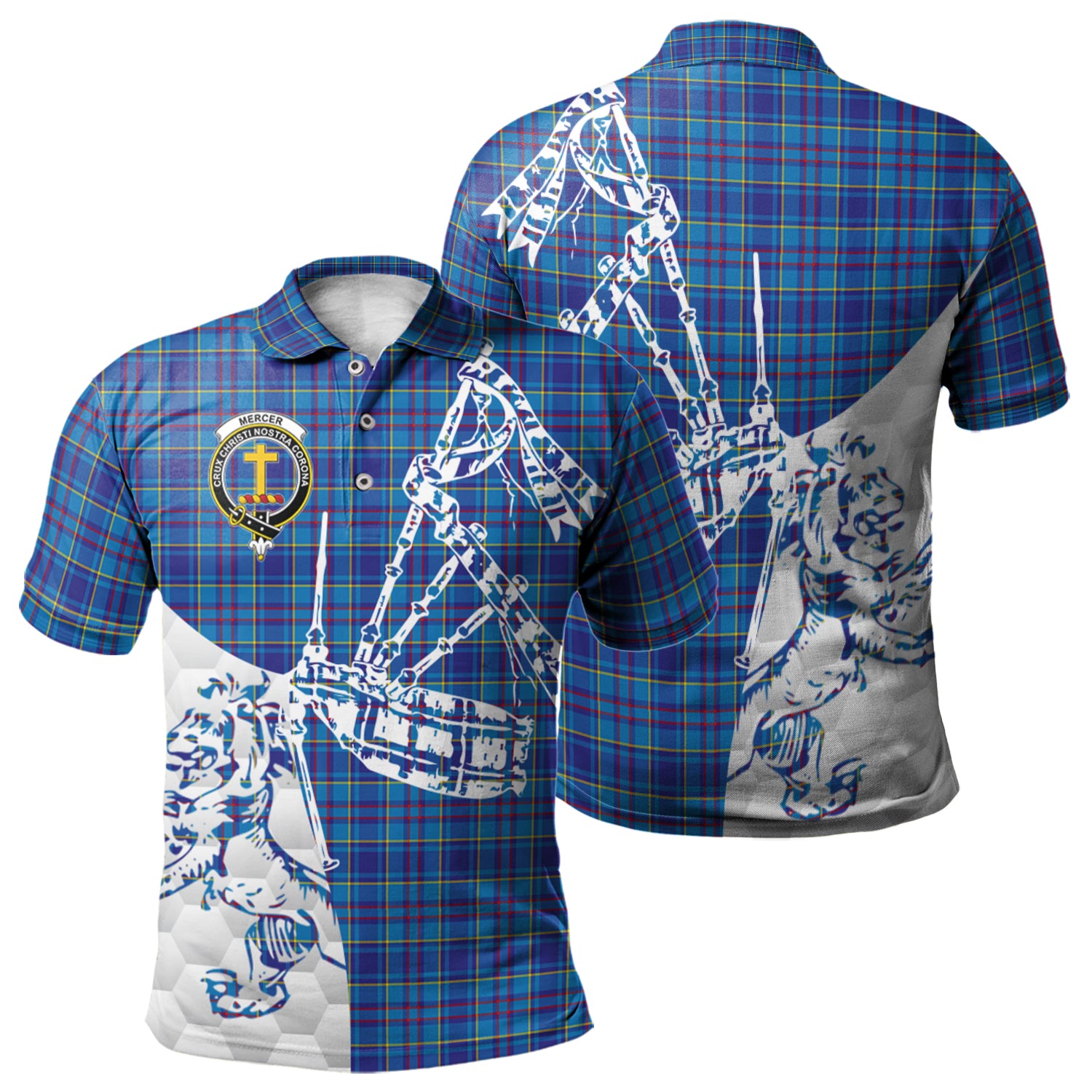 scottish-mercer-modern-clan-crest-tartan-polo-shirt-lion-and-bagpipes-style