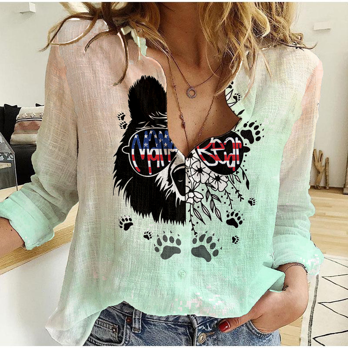 Personalised Mama Bear US Flag First Mother's Day Together Women Casual Shirt TS07 - Wonder Print Shop