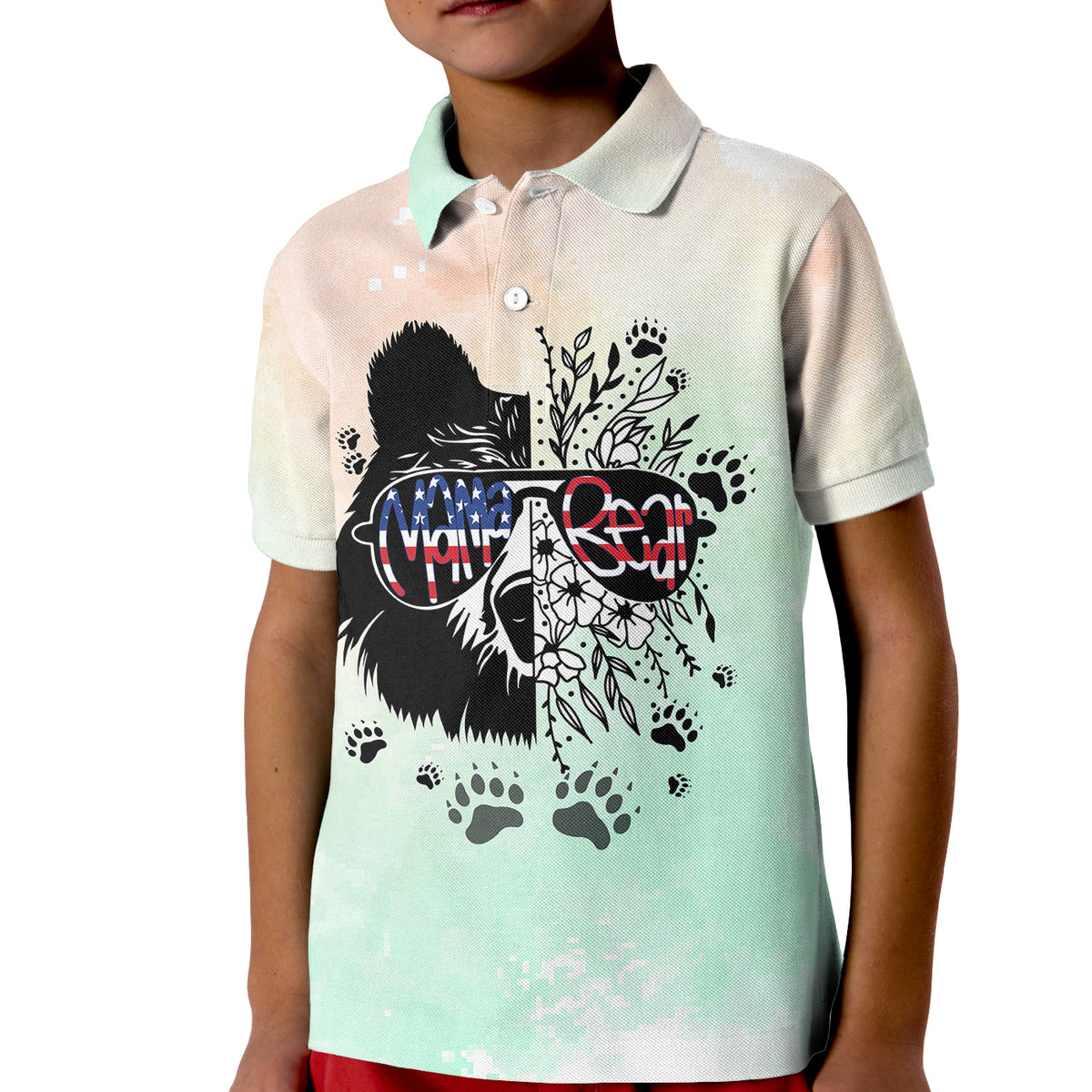 Custom Mama Bear US Flag First Mothers Day Polo Shirt Together for Kid TS07 - Wonder Print Shop