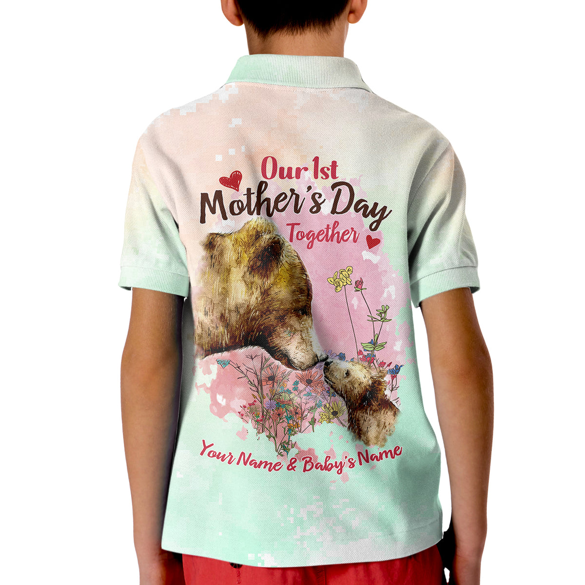 Custom Mama Bear US Flag First Mothers Day Polo Shirt Together for Kid TS07 - Wonder Print Shop