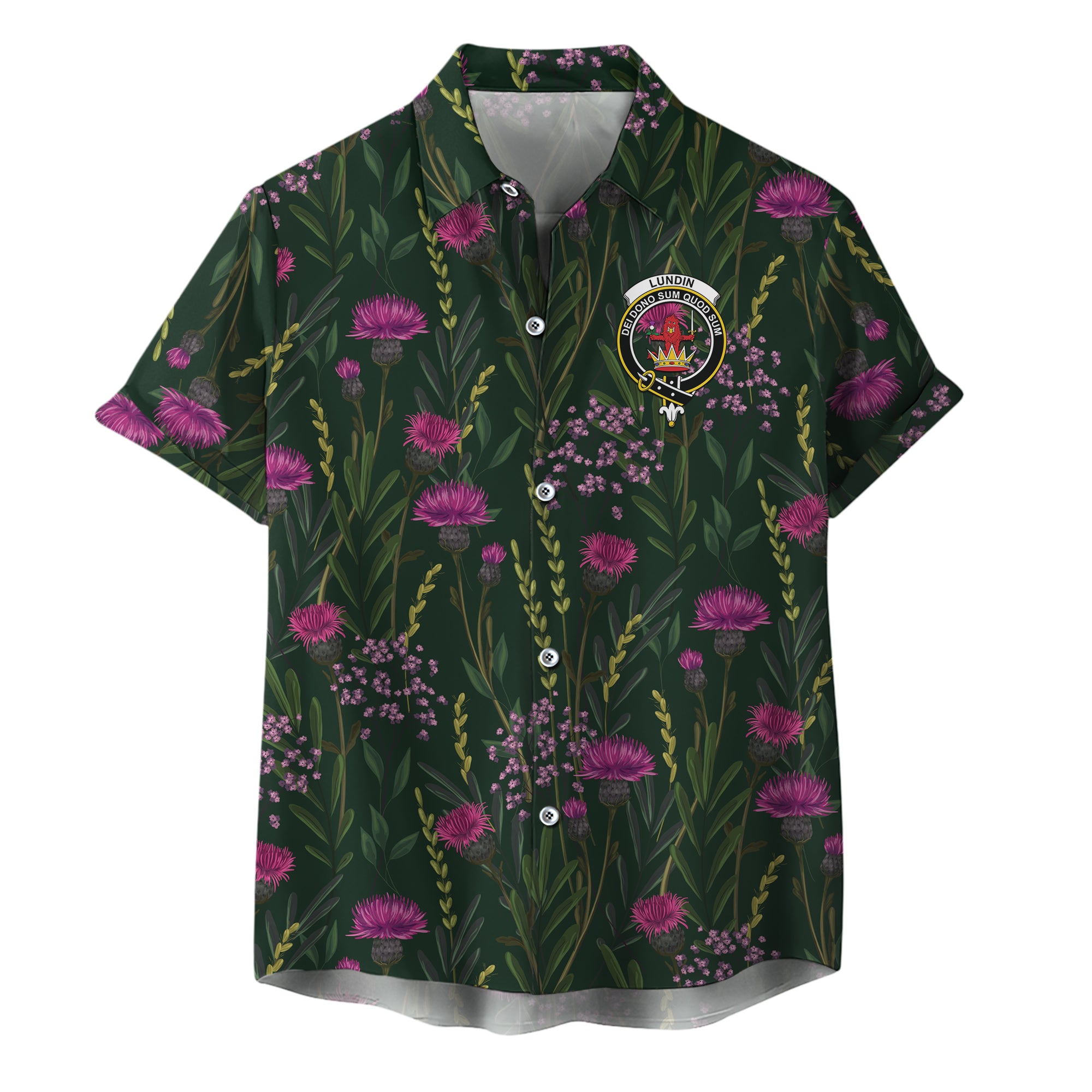 scottish-lundin-clan-crest-thistle-hawaiian-shirt