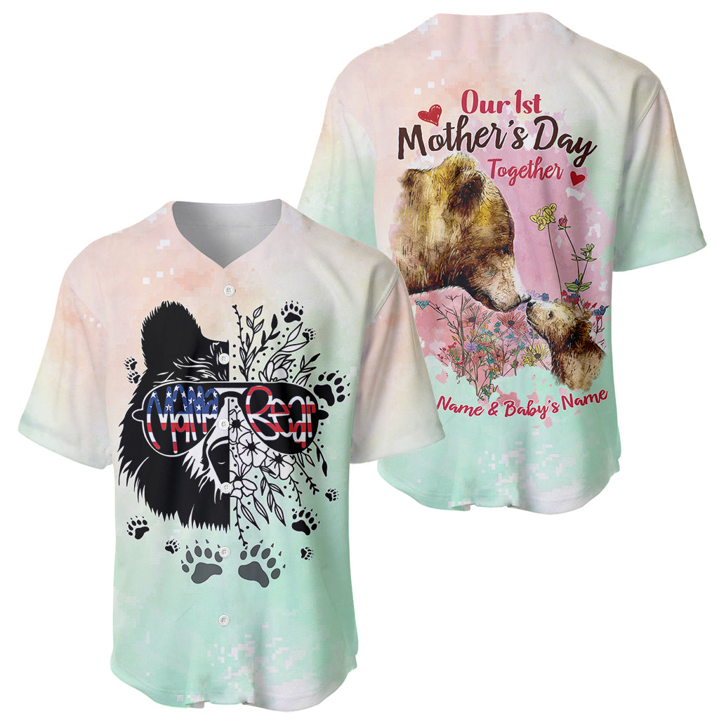 Personalised Mama Bear US Flag First Mother's Day Together Baseball Jersey TS07 - Wonder Print Shop