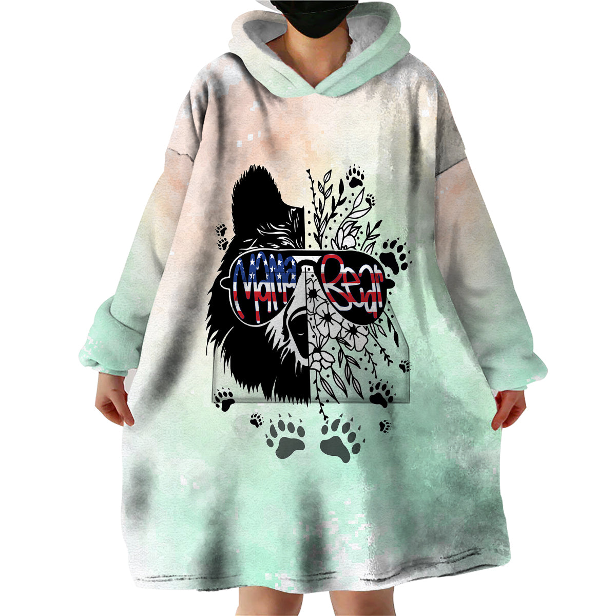Personalised Mama Bear US Flag First Mother's Day Together Wearable Blanket Hoodie TS07 - Wonder Print Shop