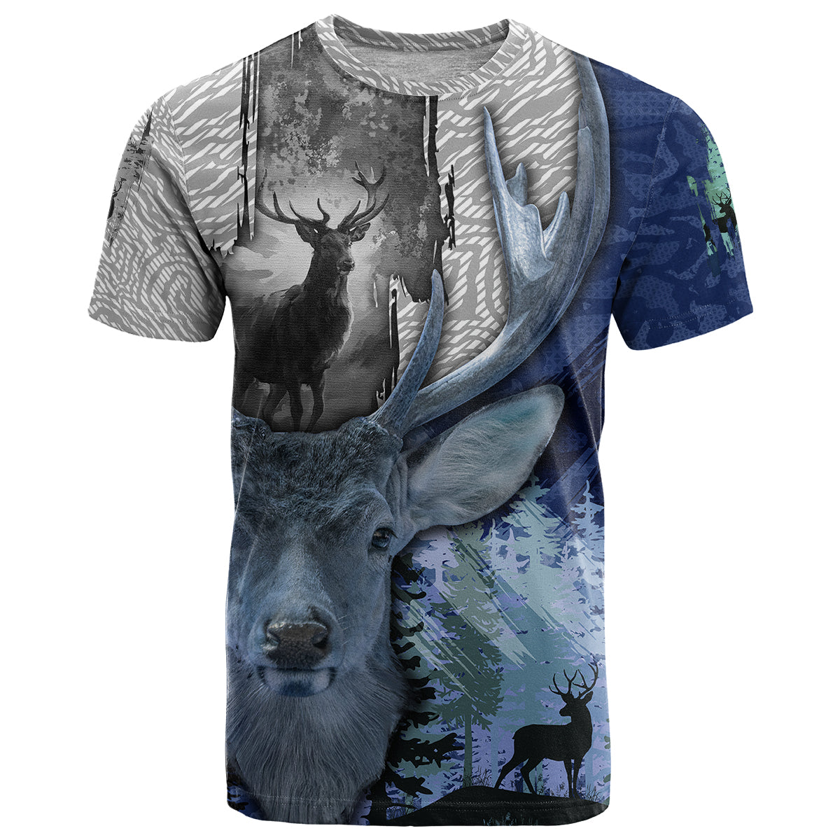 Deer Hunting Stag In The Night Abstract Pattern T Shirt - Wonder Print Shop
