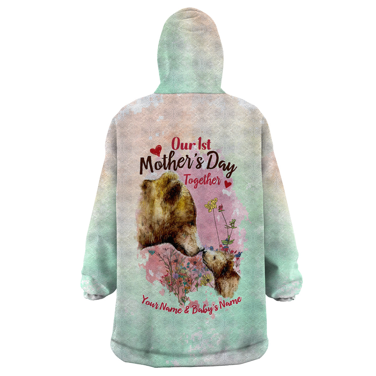 Personalised Mama Bear US Flag First Mother's Day Together Wearable Blanket Hoodie TS07 - Wonder Print Shop
